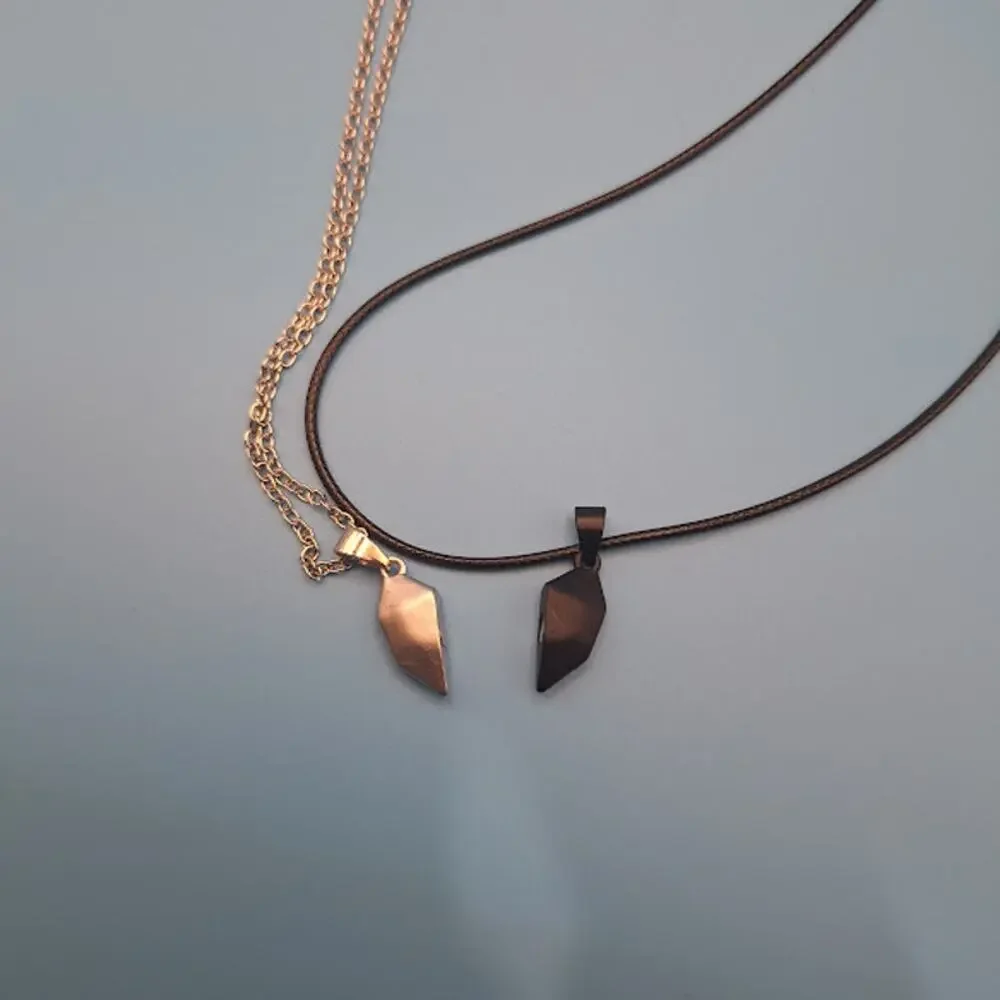 Matching Heart Magnetic Necklace Set Silver Black Couples Friendship Jewelry 2